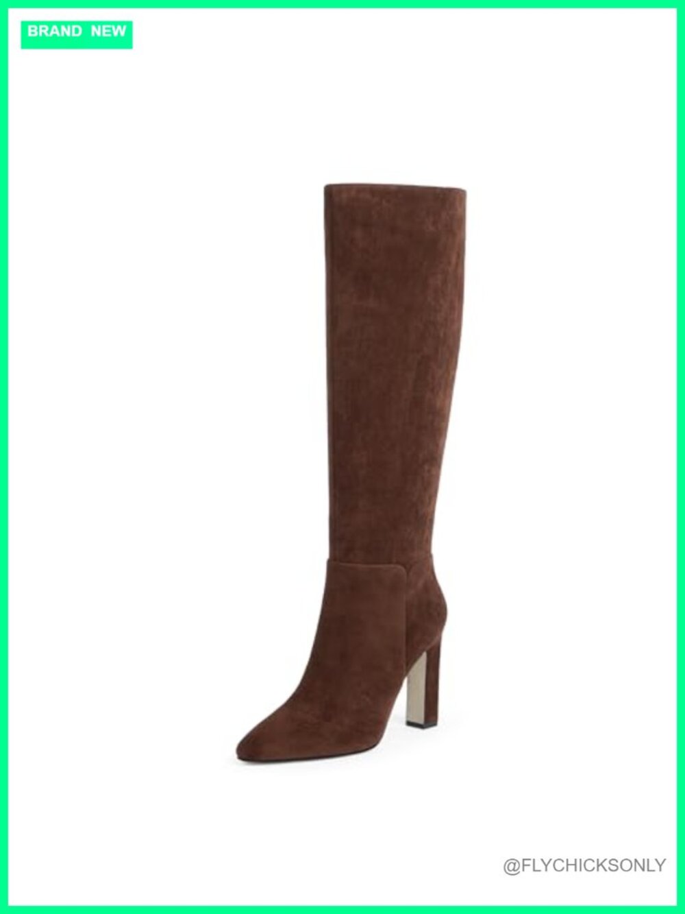 Women's Knee High Boots Almond Toe Block Heel Faux Suede Side Zip
